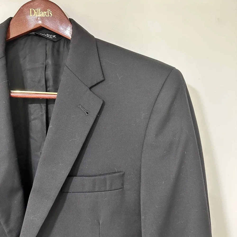 Jos A Bank Signature Men 40L Black Suit Jacket Blazer 100% Wool 2 Button Long